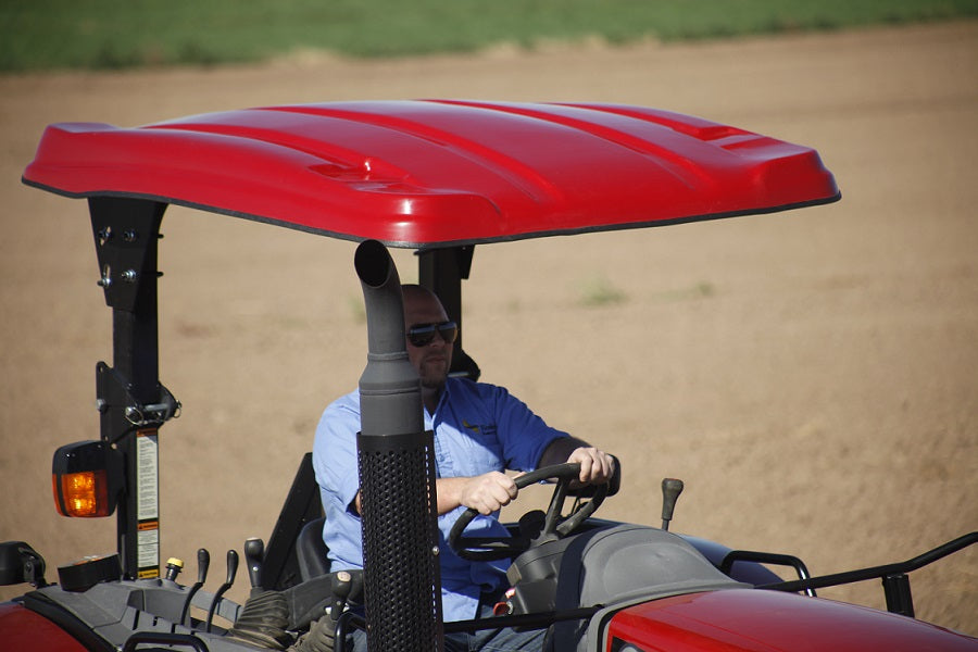 Case IH tractor equipped with a Tractor Sunshade N-Series fiberglass canopy.